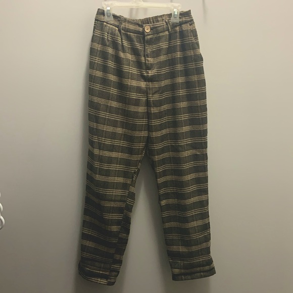 Brown Mid-rise Plaid Slim Fit Trousers - Picture 1 of 5